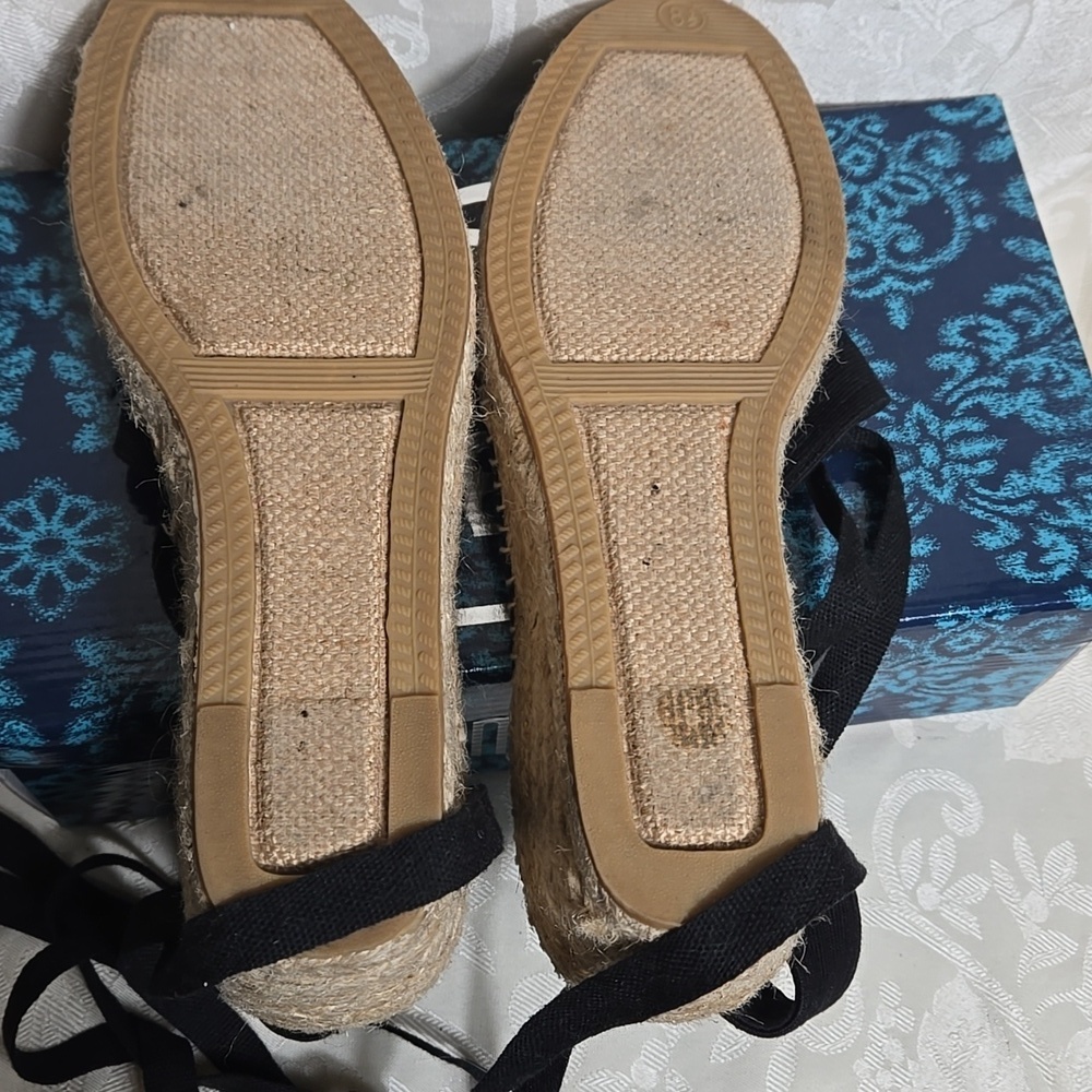 Impo Mai Tai Lace Up Black Espadrille Wedge Shoes with Woven Sole - Picture 7 of 8